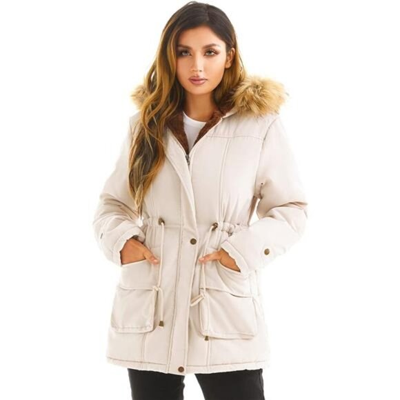 Trench Coat Ladies Fleece Lined Winter Coats Women Fur Hood Winter